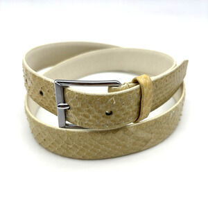 Vintage 80s Christopher Hayes 4001 Cream Snakeskin Brass Buckle Dress Belt 29-33